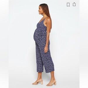 Kaileigh Maternity Crop Jumpsuit Blue & White Floral